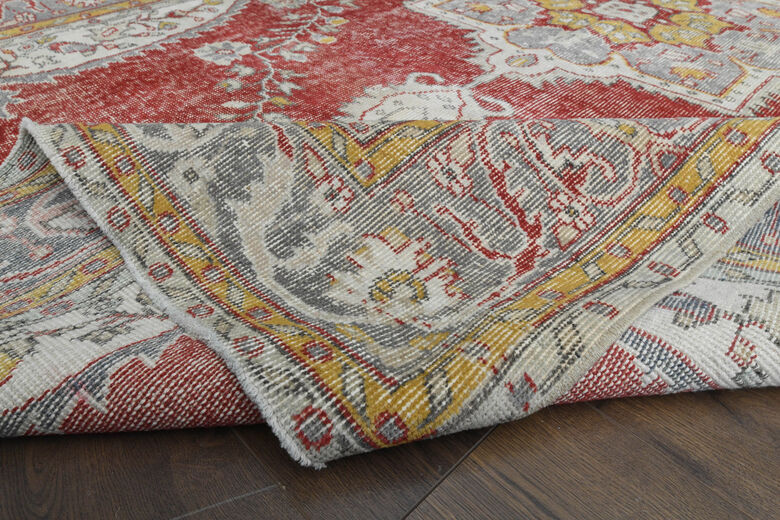 Red Beige Vintage Oushak Carpet