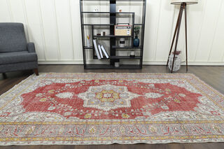 Red Beige Vintage Oushak Carpet - Thumbnail