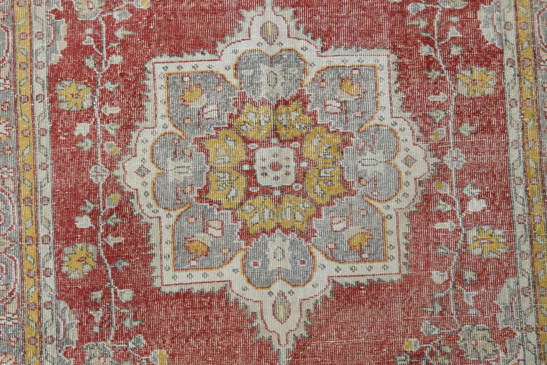 Red Beige Vintage Oushak Carpet