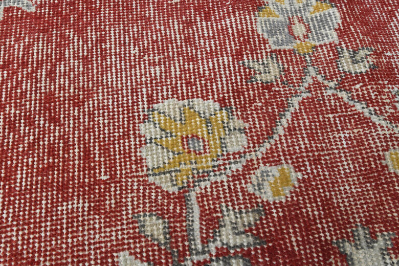 Red Beige Vintage Oushak Carpet