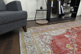 Red Beige Vintage Oushak Carpet - Thumbnail