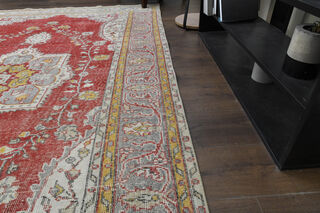 Red Beige Vintage Oushak Carpet - Thumbnail