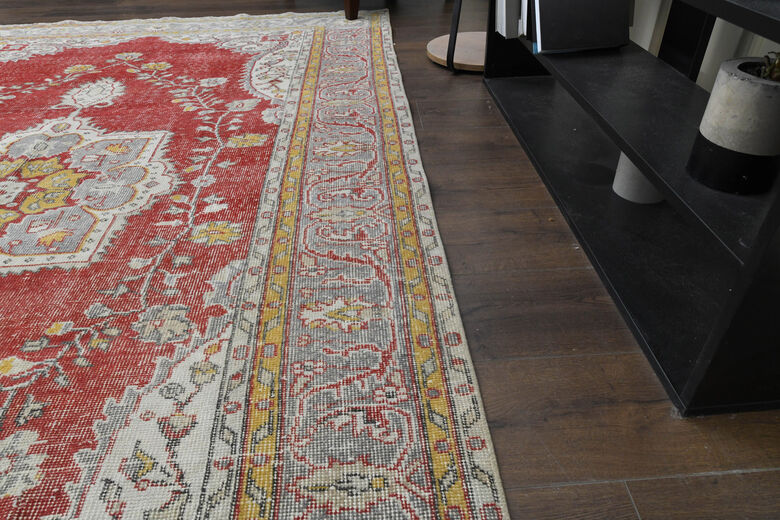 Red Beige Vintage Oushak Carpet