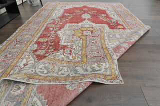 Red Beige Vintage Oushak Carpet - Thumbnail