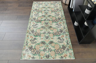 Beige Green Vintage Rug - Thumbnail