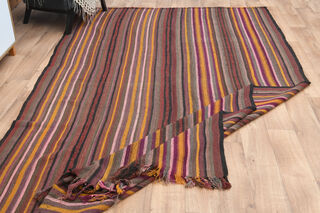 Striped Vintage Flatweave Carpet - Thumbnail