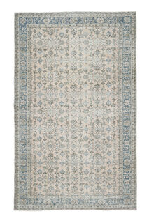 Beige Blue Floral Vintage Turkish Rug - Thumbnail
