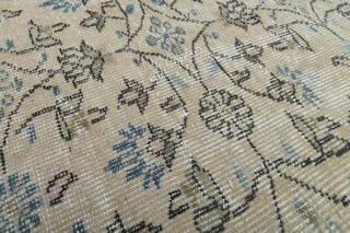Beige Blue Floral Vintage Turkish Rug - Thumbnail