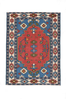 Red Blue Vintage Turkish Milas Rug - Thumbnail