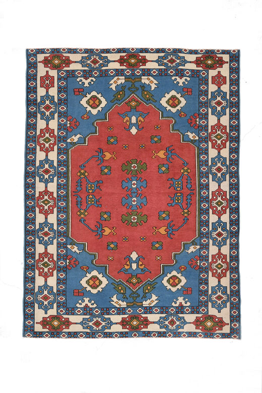 Red Blue Vintage Turkish Milas Rug