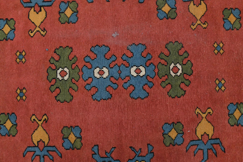 Red Blue Vintage Turkish Milas Rug