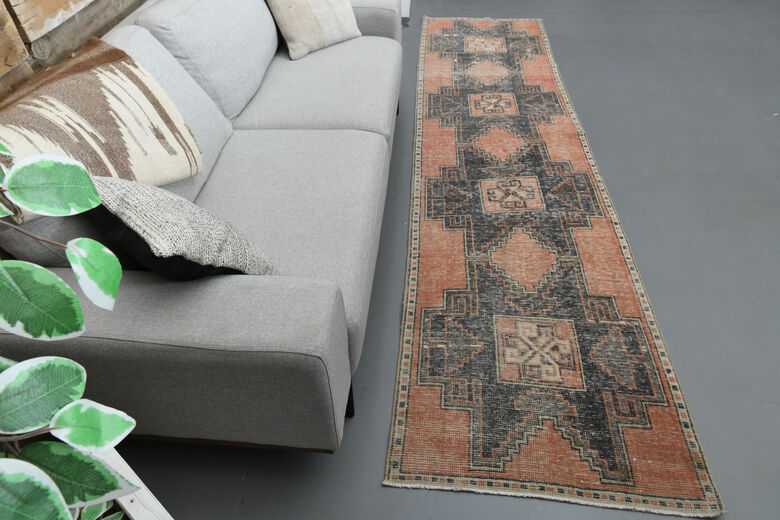 Vintage Red Black Runner Rug