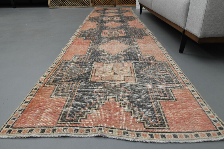 Vintage Red Black Runner Rug