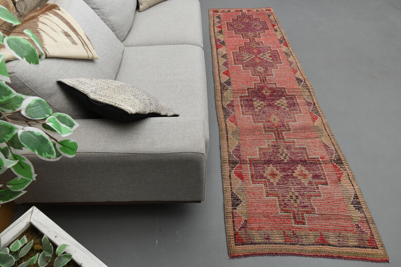 Vintage Turkish Pink Runner Rug