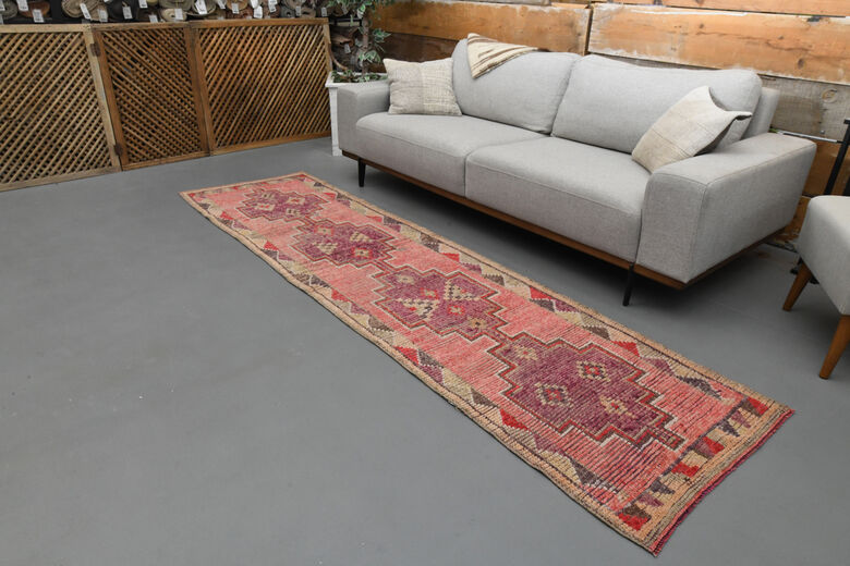 Vintage Turkish Pink Runner Rug