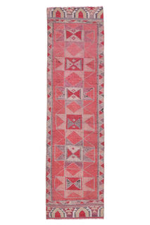 Pink Vintage Turkish Rug Runner - Thumbnail