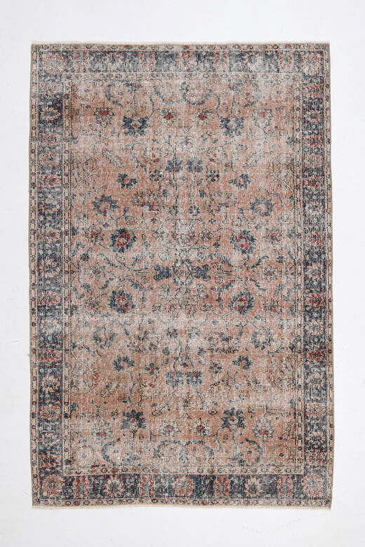 Salmon Blue Vintage Floral Rug