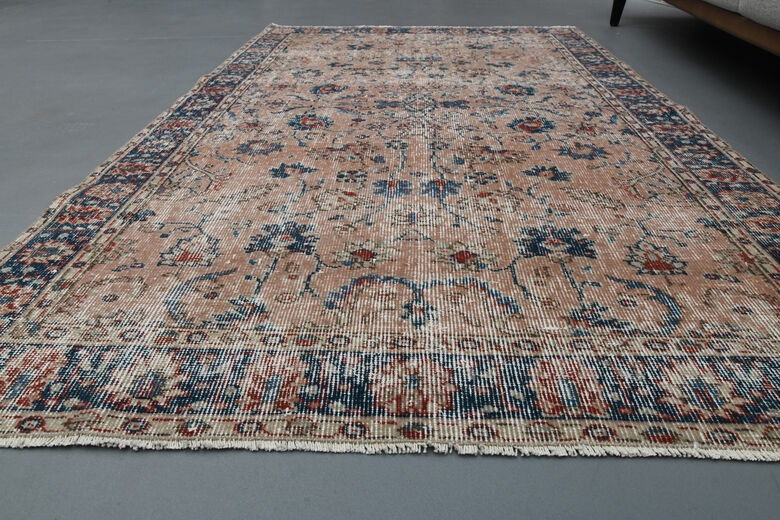 Salmon Blue Vintage Floral Rug