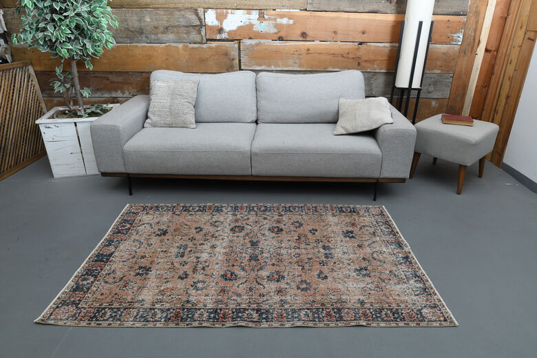 Salmon Blue Vintage Floral Rug