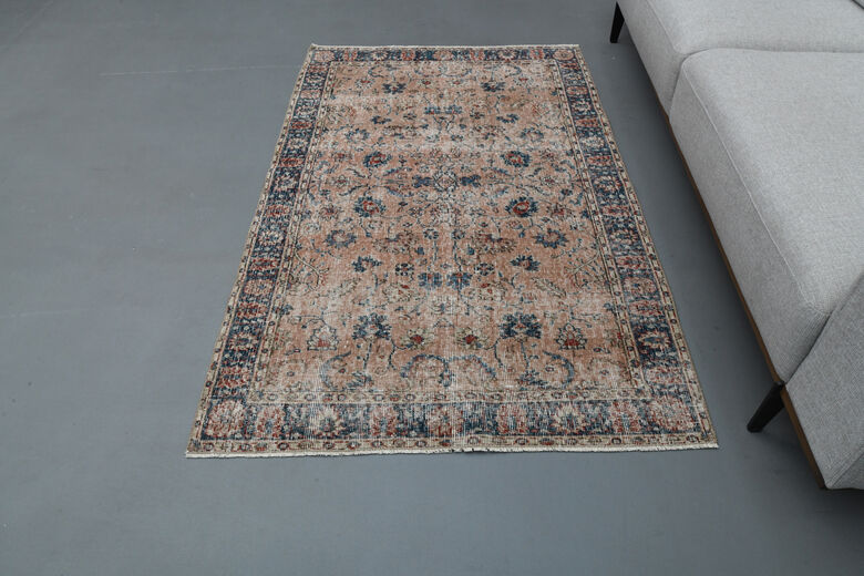 Salmon Blue Vintage Floral Rug
