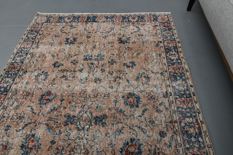 Salmon Blue Vintage Floral Rug