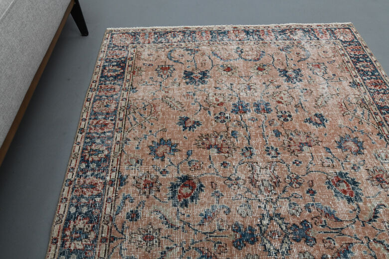 Salmon Blue Vintage Floral Rug