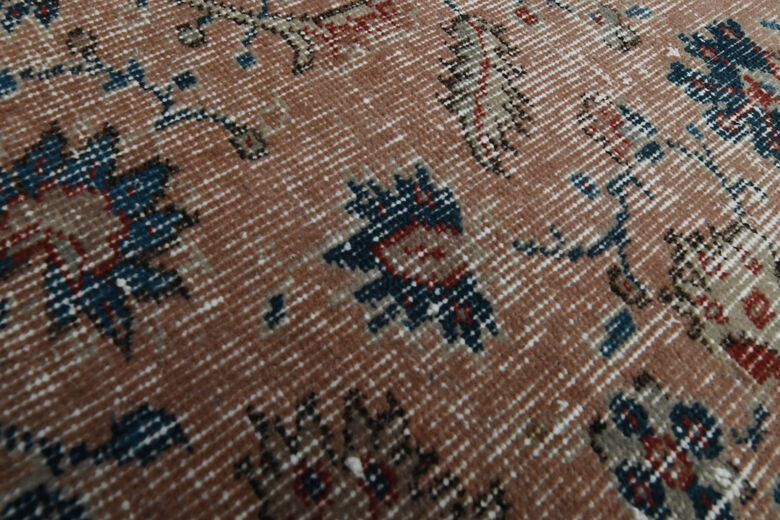 Salmon Blue Vintage Floral Rug