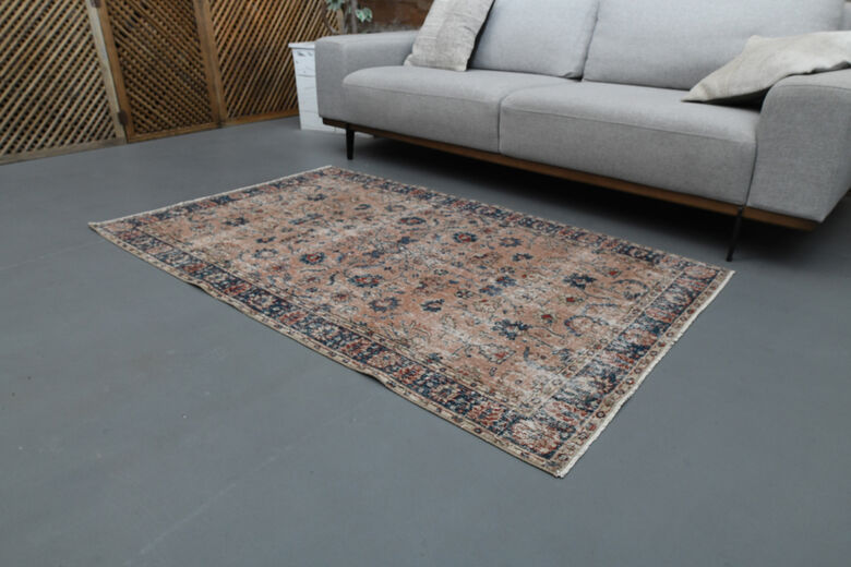 Salmon Blue Vintage Floral Rug