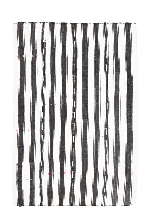 Flatweave White Black Striped Runner