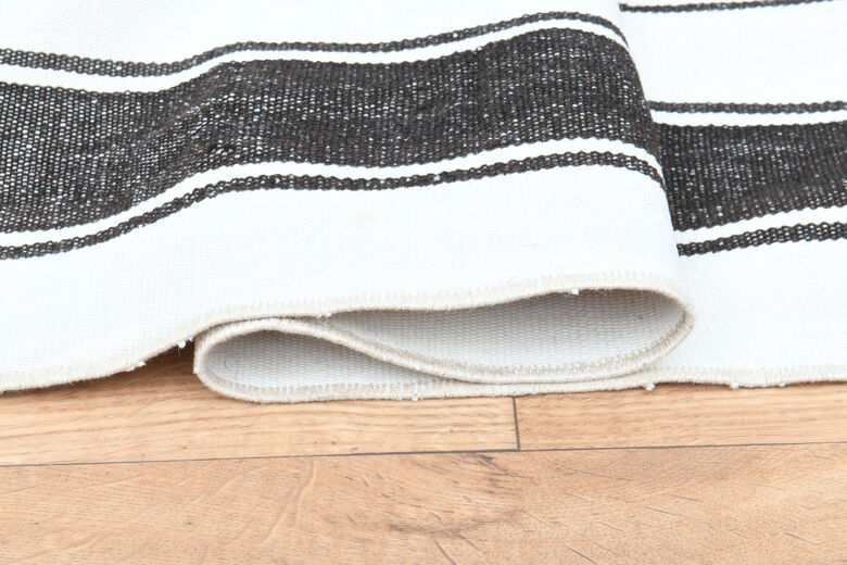 Flatweave White Black Striped Runner