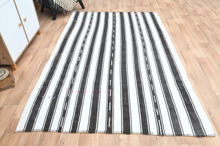 Flatweave White Black Striped Runner - Thumbnail