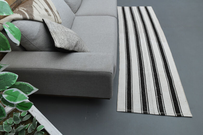 Black White Striped Kilim
