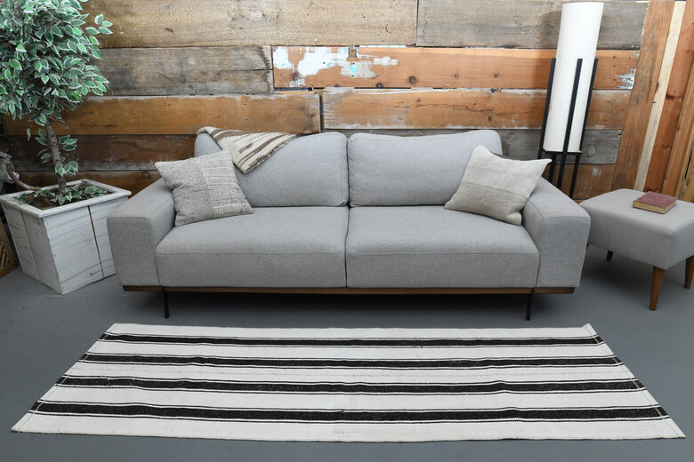 Black White Striped Kilim