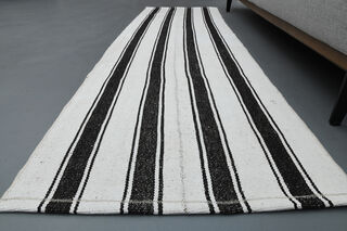 Black White Striped Kilim - Thumbnail