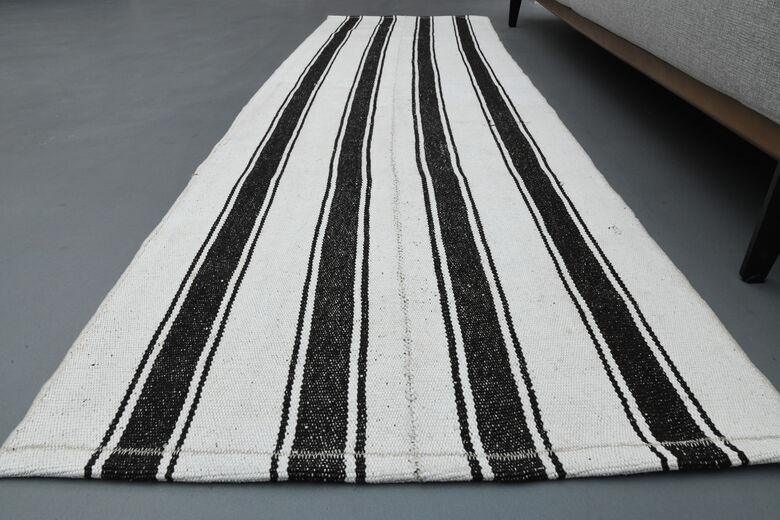 Black White Striped Kilim
