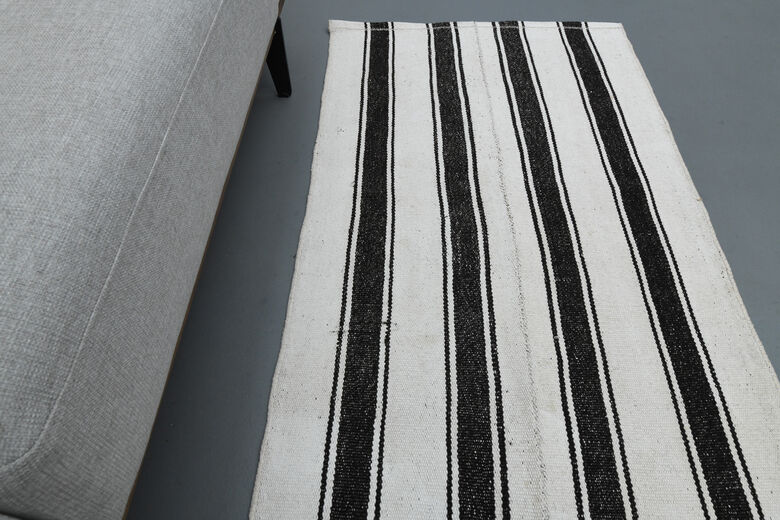Black White Striped Kilim