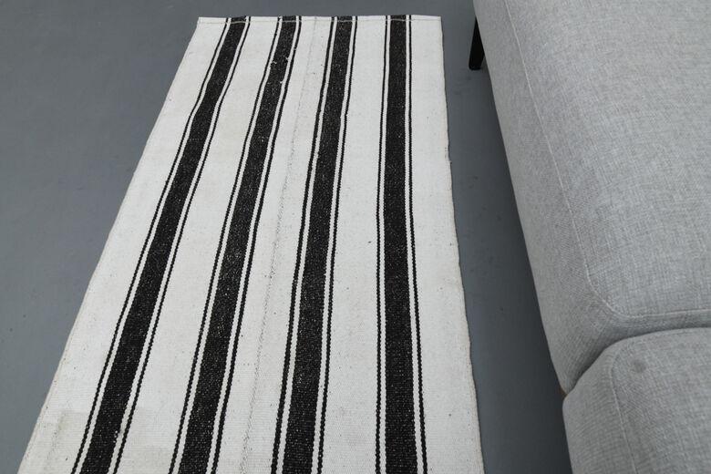 Black White Striped Kilim