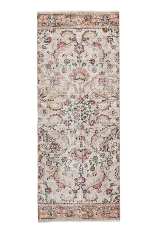 Beige Floral Vintage Turkish Rug