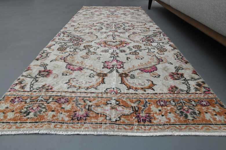 Beige Floral Vintage Turkish Rug