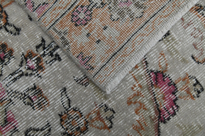 Beige Floral Vintage Turkish Rug