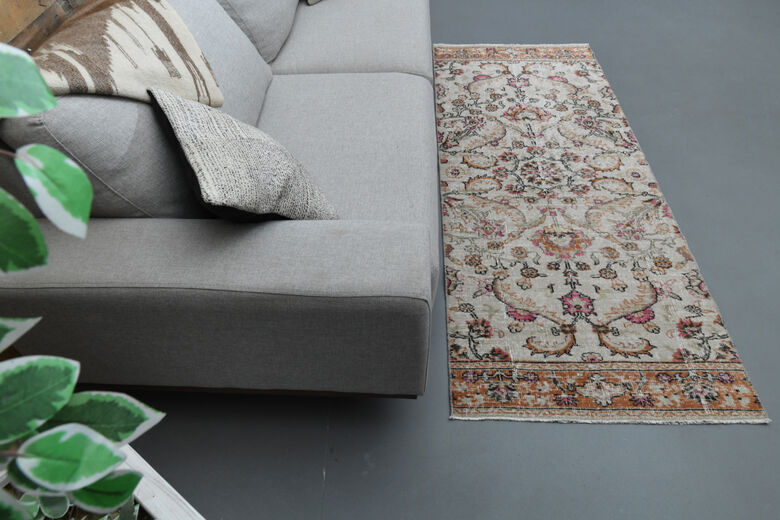 Beige Floral Vintage Turkish Rug