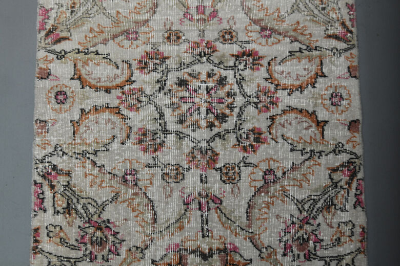 Beige Floral Vintage Turkish Rug