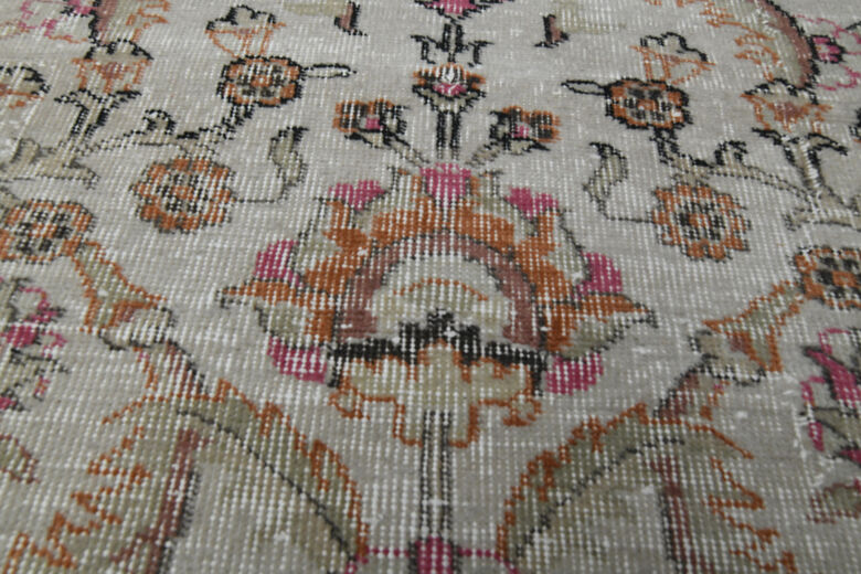 Beige Floral Vintage Turkish Rug