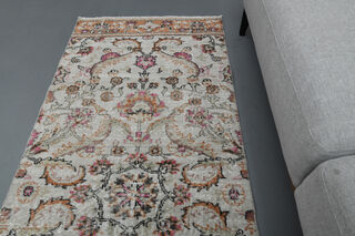 Beige Floral Vintage Turkish Rug - Thumbnail