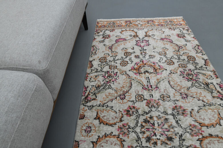 Beige Floral Vintage Turkish Rug