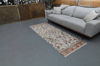 Beige Floral Vintage Turkish Rug - Thumbnail
