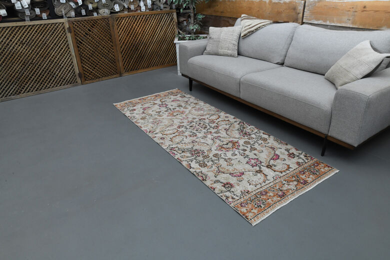 Beige Floral Vintage Turkish Rug