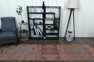 Purple Orange Vintage Turkish Rug Runner - Thumbnail