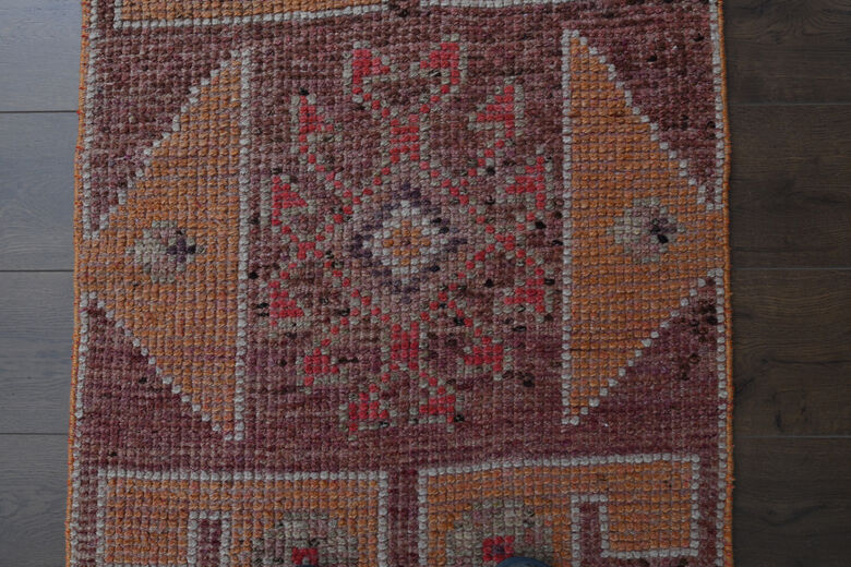 Purple Orange Vintage Turkish Rug Runner