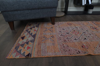 Purple Orange Vintage Turkish Rug Runner - Thumbnail
